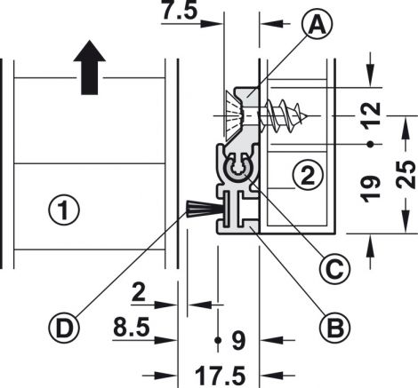 reinweiß, RAL 9010, matt, pulverbeschichtet Slido D-Li11 Bürst.dicht.s.WT weis.2m