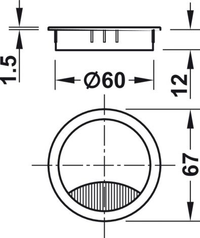 60 mm Kabeldurchlass Zi.schw. H=12/Ø=60mm