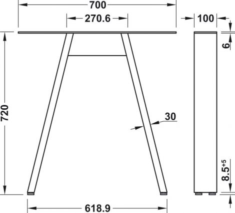 100 mm T-Gest.A Stahl 620x720x100x30 schw.lack