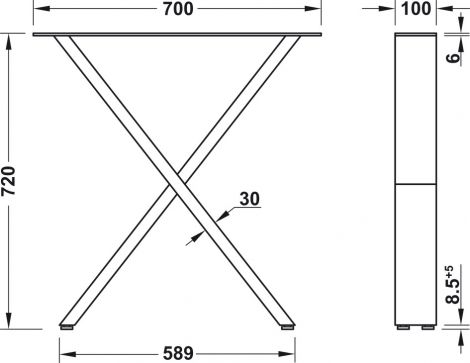 100 mm T-Gest.X Stahl 590x720x100x30 RAL9005