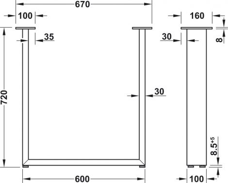 160 mm T-Gest.U Stahl 600x720x100x30 RAL 9005