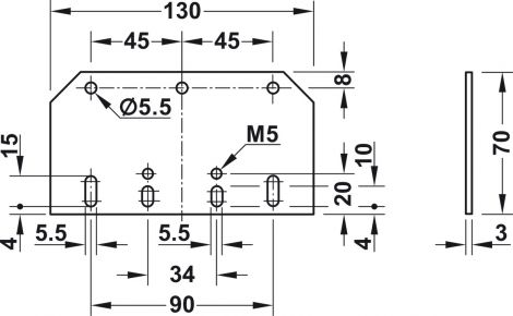 Montageplatte St.chr.f.Haken 130x70mm